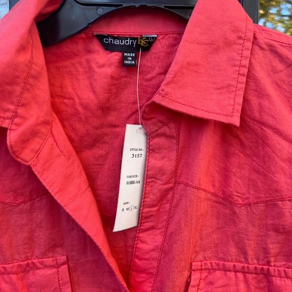 NWT Chaudry Kc by Anthropologie Sz L Button Down Pearl Snap Coral Long Sleeve - Picture 3 of 3